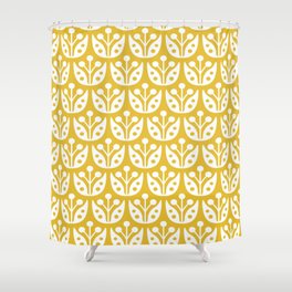 Mid Century Modern Scandinavian Floral Pattern Mustard Yellow Shower Curtain