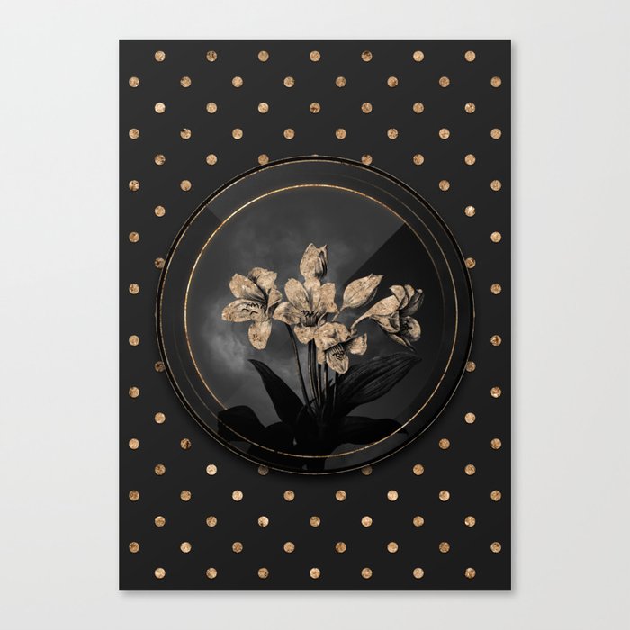Shadowy Black Crinum Giganteum Botanical Art with Gold Art Deco Canvas Print