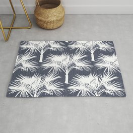 70’s Tropical Palm Trees White on Navy Area & Throw Rug