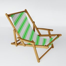 [ Thumbnail: Light Grey and Lime Green Colored Stripes Pattern Sling Chair ]