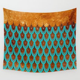 Copper Metal Foil and Aqua Mermaid Scales- Abstract glitter pattern  Wall Tapestry
