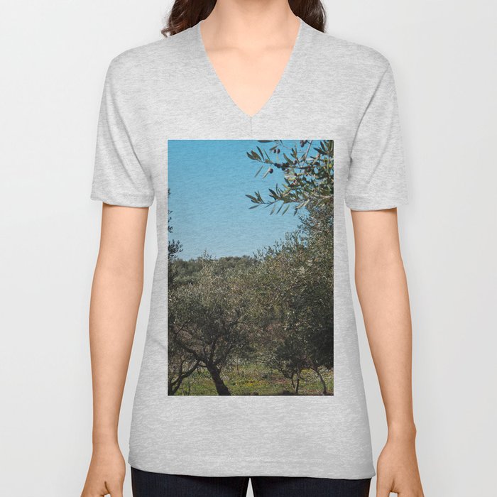 Olive trees in the Apulian landscape in autumn.  V Neck T Shirt