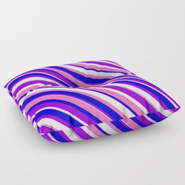 [ Thumbnail: Dark Violet, Mint Cream, Hot Pink, and Blue Colored Stripes/Lines Pattern Floor Pillow ]