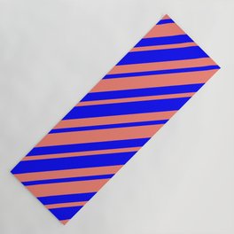 [ Thumbnail: Blue & Salmon Colored Lined Pattern Yoga Mat ]