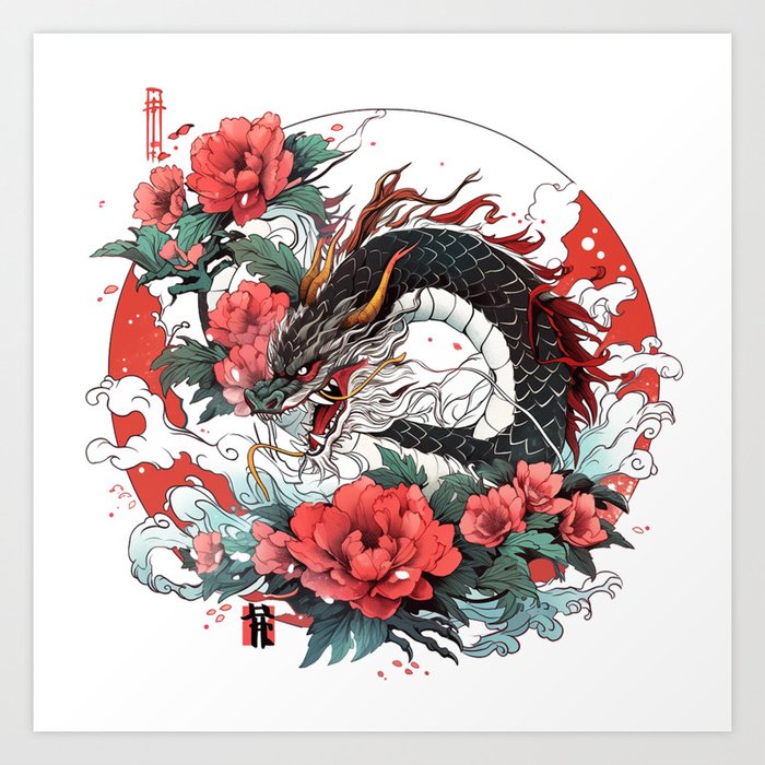 Tattoo Style Dragon Art Print