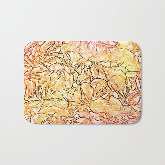 Orange Painterly Floral Abstract Bath Mat