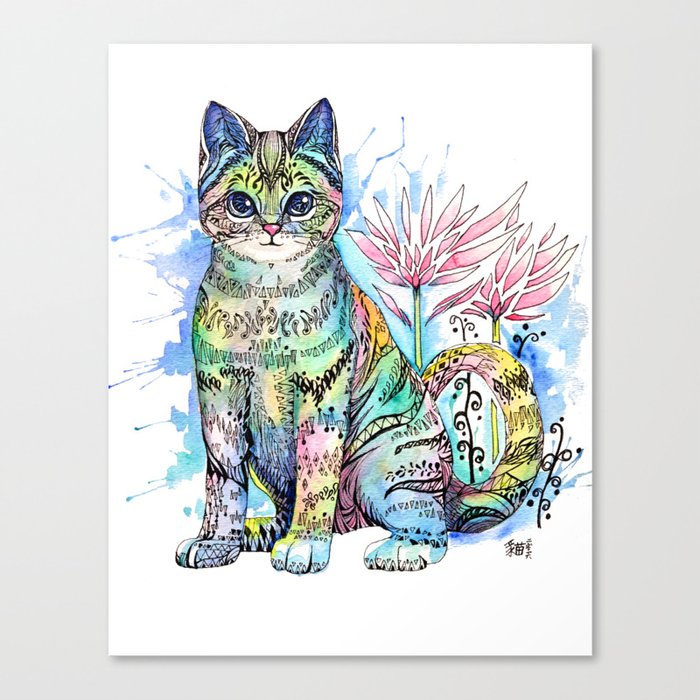 Rainbow Cat With Water Lily Canvas Print By Meomeo Society6