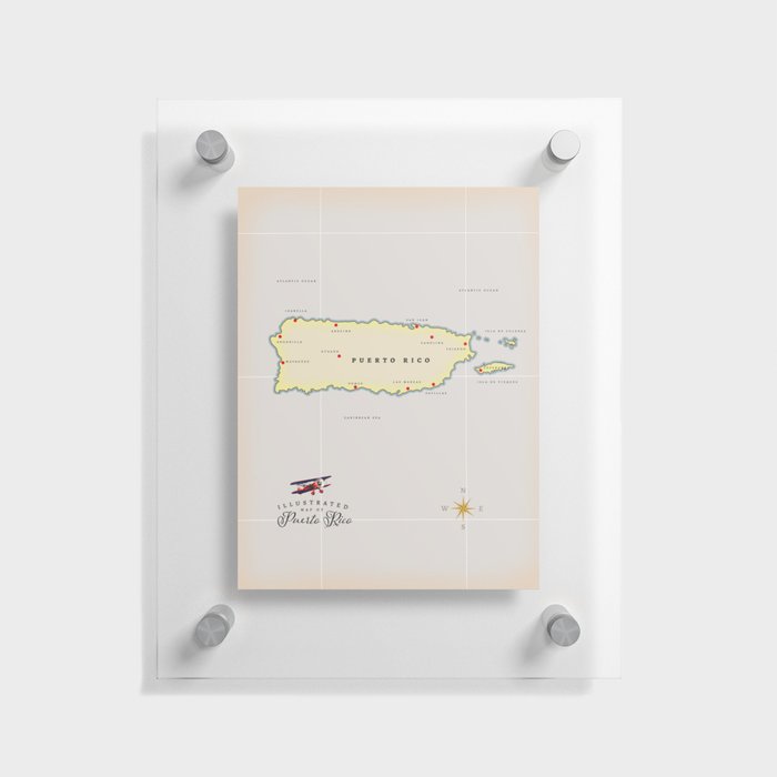 llustrated map of puerto rico Floating Acrylic Print