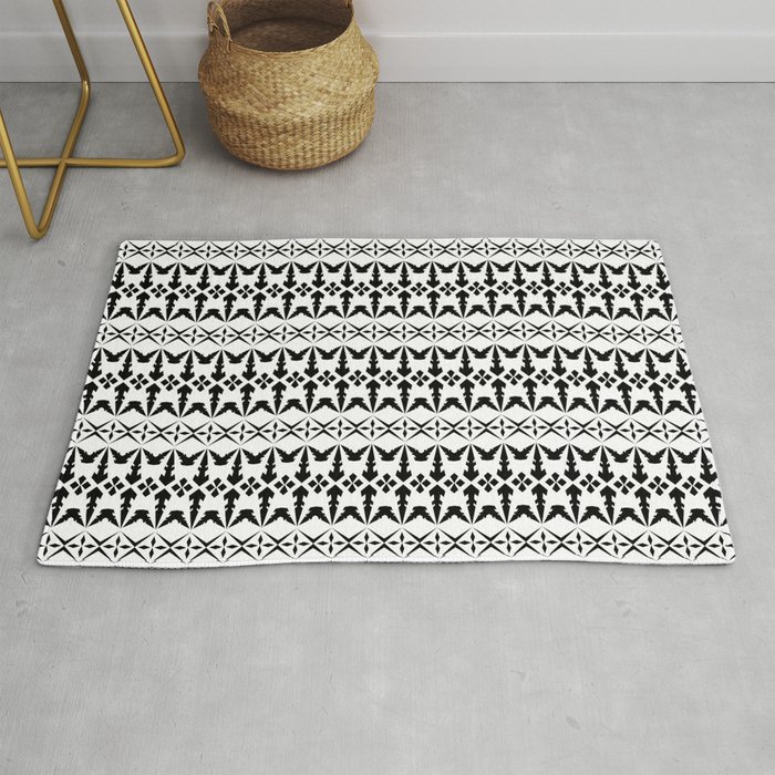 Seamless abstract ethnic pattern vintage. Design horizontal shape black on white background.  Rug