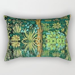 Tree of Life reflecting water of garden lily pond emerald twilight rainforest river nature landscape painting Rectangular Pillow