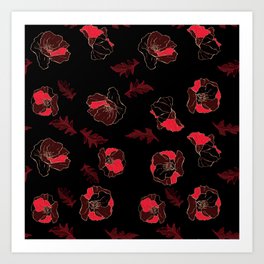 Red poppies flowers on black Art Print