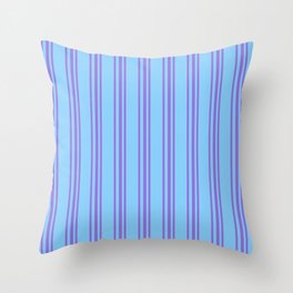 [ Thumbnail: Purple & Light Sky Blue Colored Pattern of Stripes Throw Pillow ]