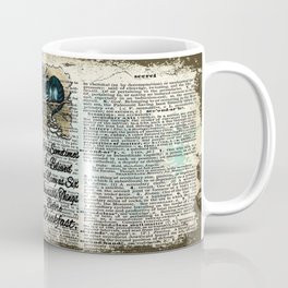 Vintage Alice in Wonderland and Cheshire cat dictionary art background Coffee Mug