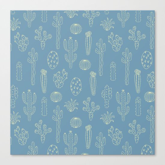Cactus Silhouette Blue Canvas Print