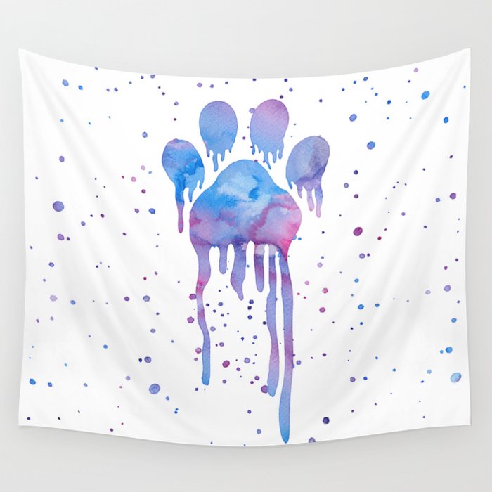 Watercolor Paw Print Wall Tapestry