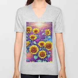 Sunflowers Song Digital V Neck T Shirt