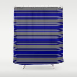 [ Thumbnail: Blue and Dim Grey Colored Stripes Pattern Shower Curtain ]