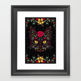 Day of the Dead Kitty Cat Sugar Skull Framed Art Print
