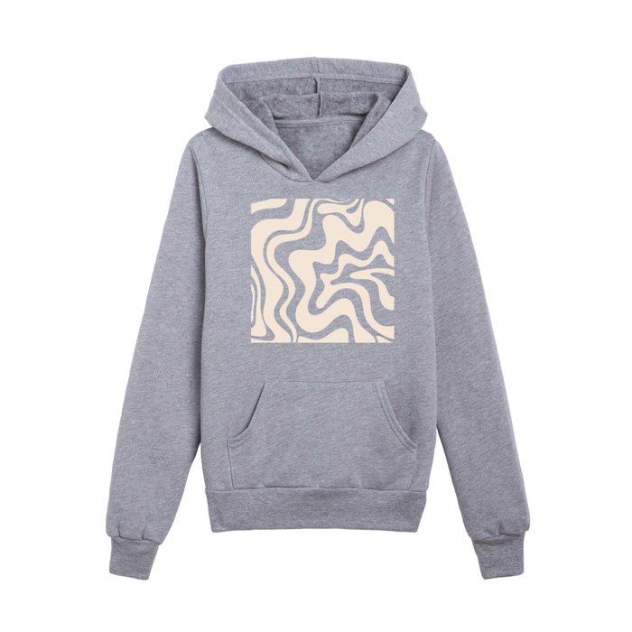 Retro Liquid Swirl Abstract in Black and Almond Cream  Kids Pullover Hoodie
