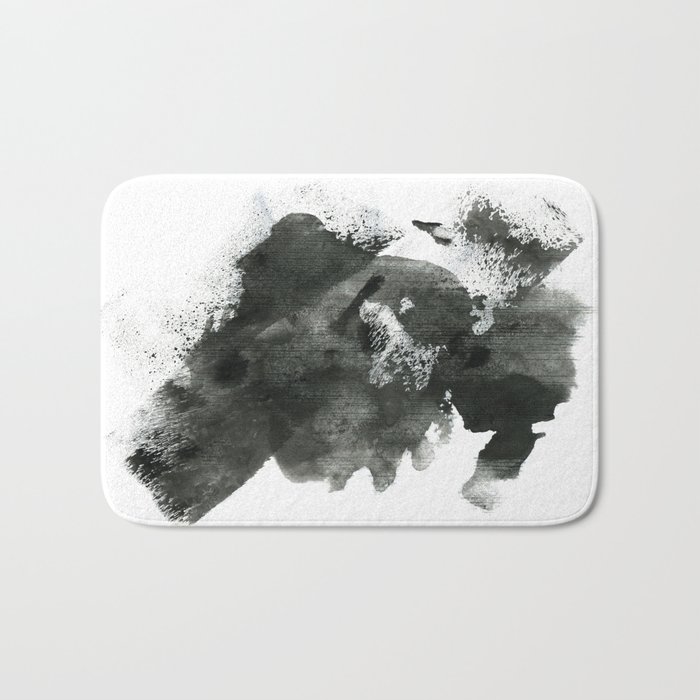 Abstract ink background. Marble style. Black paint stroke texture on white paper Grunge mud art. Macro image of pen juice. Dark Smear.   Bath Mat