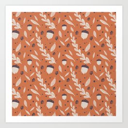 Seamless fall acorn pattern Art Print