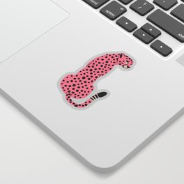 The Stare: Pink Cheetah Edition Sticker | Graphicdesign, Cat, Green, Modern, Fierce, Animal, Jungle, Art, Retro, Illustration 