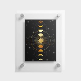 Celestial Moon phases stars and galaxy in gold Floating Acrylic Print