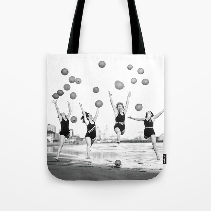 Women Dancing on Beach, Black and White, Vintage Wall Art Tote Bag