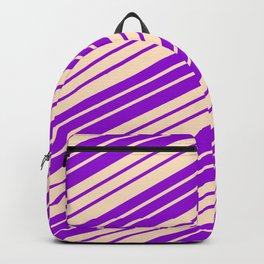 [ Thumbnail: Dark Violet and Bisque Colored Stripes/Lines Pattern Backpack ]