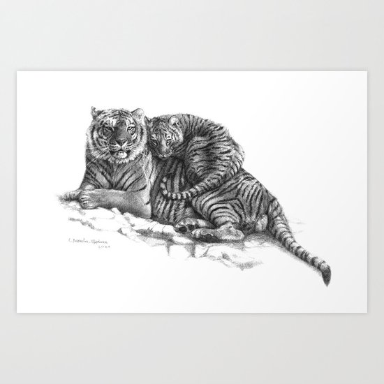 Tiger and Cub G2011-023 Art Print