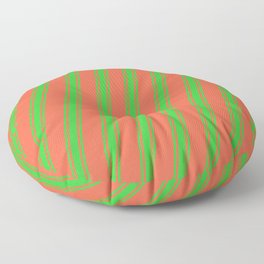[ Thumbnail: Red and Lime Green Colored Striped Pattern Floor Pillow ]