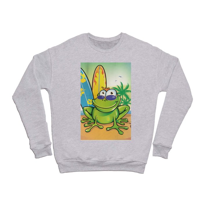 happy summer frog with surfboard Crewneck Sweatshirt