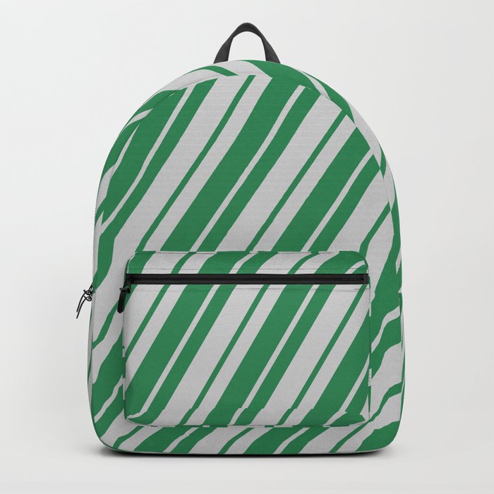Light Grey & Sea Green Colored Lines Pattern Backpack