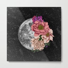 Magical Moon Abloom Metal Print | Drawing, Luna, Flowers, Moonchild, Ink Pen, Floral, Moon, Magic, Garden, Surreal 