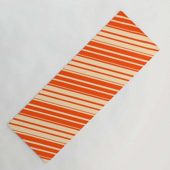 Beige and Red Colored Striped Pattern Yoga Mat