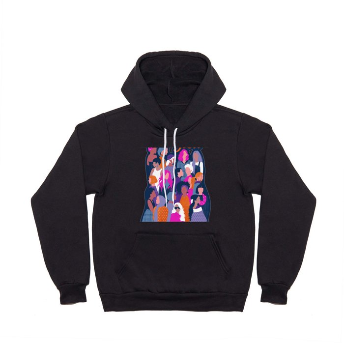 Every day we glow International Women's Day // midnight navy blue background violet purple curious blue shocking pink and orange copper humans  Hoody