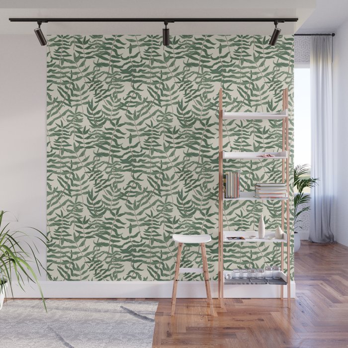 Ash - Green ash leaves on a light background Wall Mural