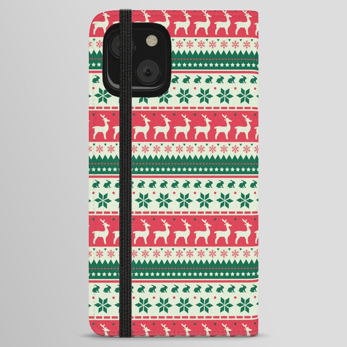 Christmas Pattern Knitted Stitch Deer Snowflake iPhone Wallet Case