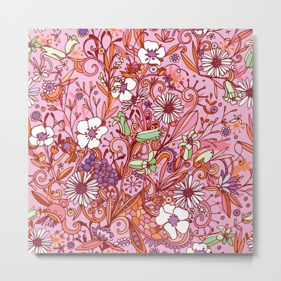 Daisy and Bellflower pattern, pink Metal Print