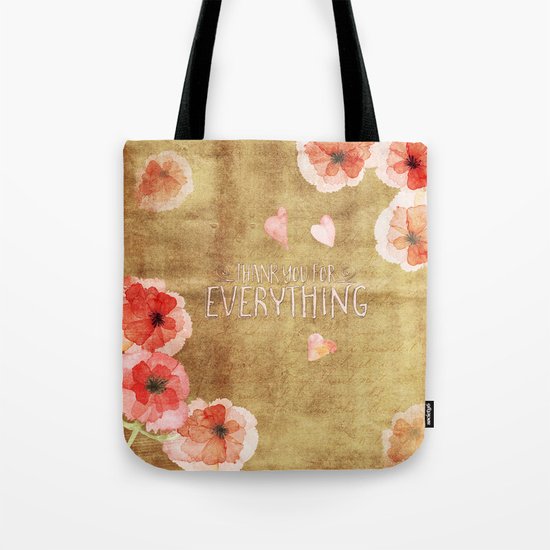 Thank you for everything- Vintage Flowers Roses floral Illustration Tote Bag