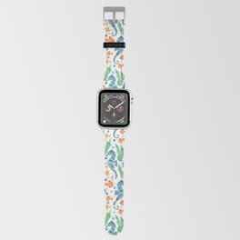Seahorse Watercolor Pattern - Blue Green & Orange Apple Watch Band