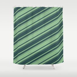 [ Thumbnail: Dark Sea Green and Dark Slate Gray Colored Lines Pattern Shower Curtain ]