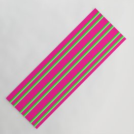 [ Thumbnail: Deep Pink, Lime & Green Colored Pattern of Stripes Yoga Mat ]