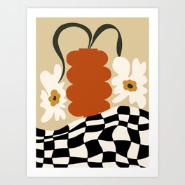 Vintage matisse floral check  Art Print | Midcentury, Vintage, Matisse, Summer, Funny, Black and White, Flowerpot, Graphicdesign, Tropical, Abstract 