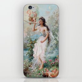 Hans Zatzka - Allegorical painting of two cherubs and a maiden in a classical landscape. iPhone Skin