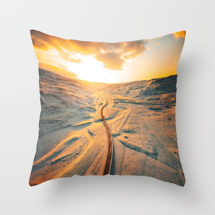 iceland road aerial view Throw Pillow