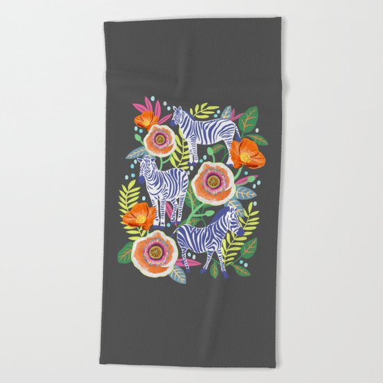 Zebra Idea, zebra print, animal print, flower print Beach Towel