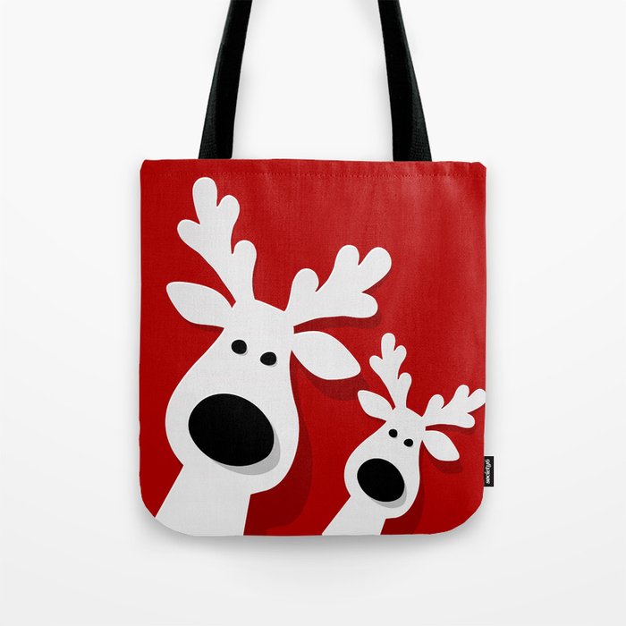Red Christmas Reindeers Tote Bag