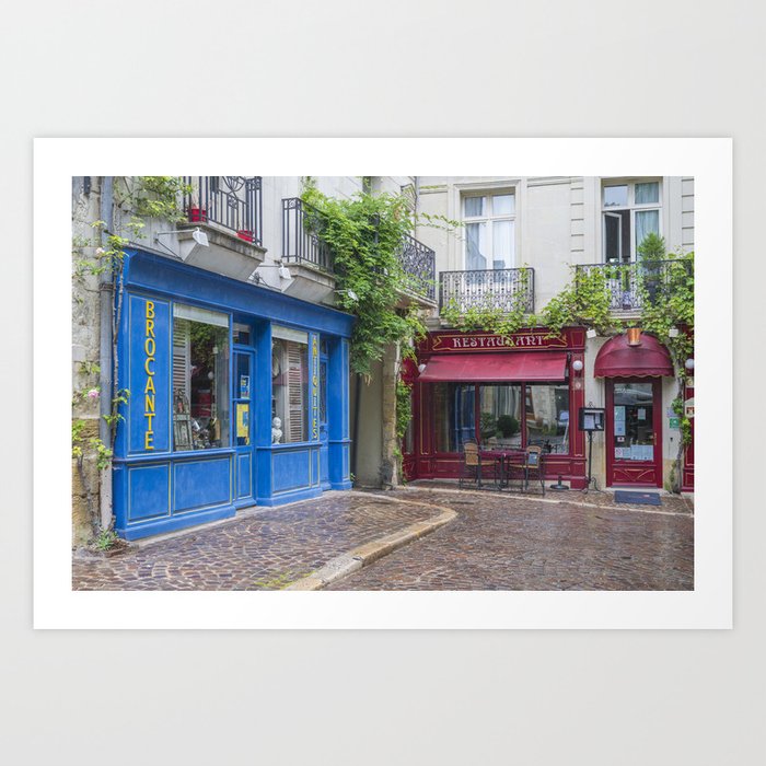 Antiques and a restaurant in Paris - French street photography - Travel photography Art Print