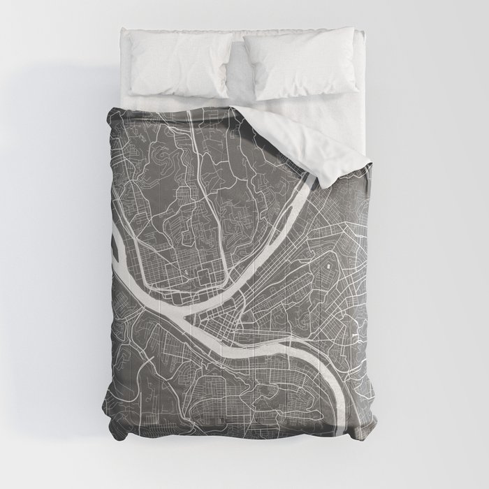 Pittsburg USA Modern Map Art Print Comforter